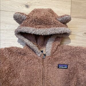 Patagonia Tan Fleece Hoodie with Bear Ears, 3T